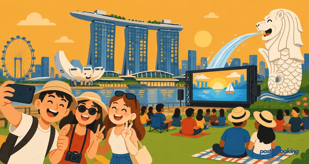 Funny amber cartoon illustration for the article 'Digital Signage Singapore: Complete Guide for Businesses' on PosterBooking